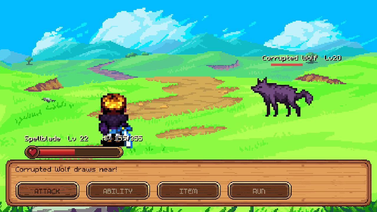 Turn-based battle against a corrupted wolf