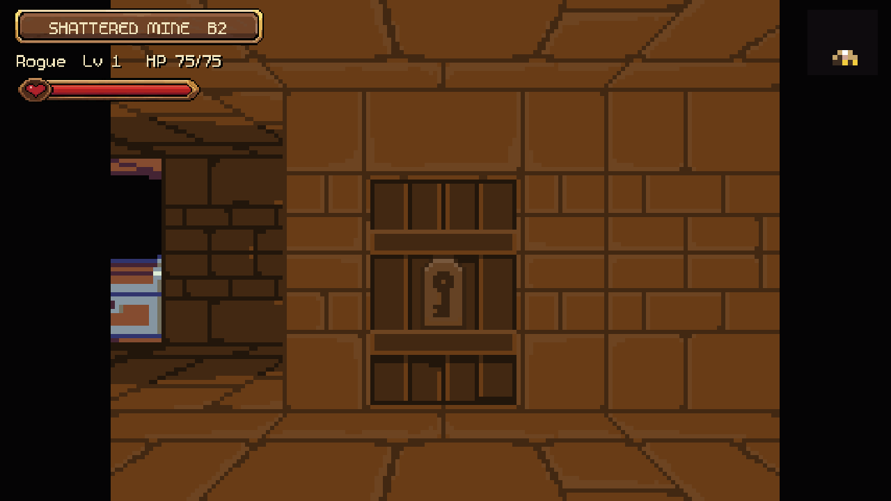 First-person mine delve: a locked gate with a chest beyond